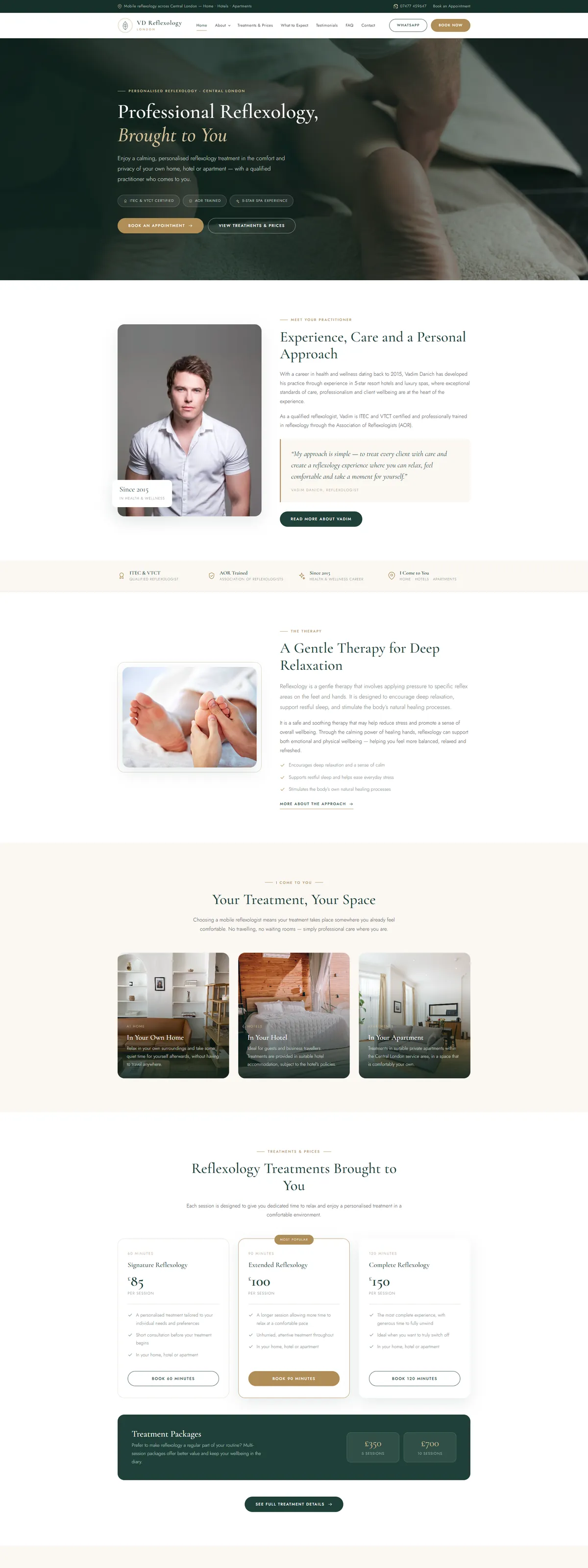 VD Reflexology London — mobile reflexology website designed by WebVerix